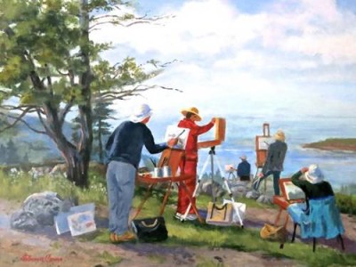 Painters on Mohegan Island_oil by Florence Como