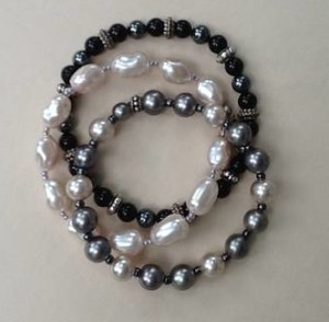 Three Bracelets Pearls, Black Onyx, and Bali Beads by Mary Jane St Amour